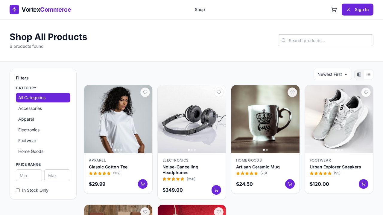 Vortex Commerce template preview